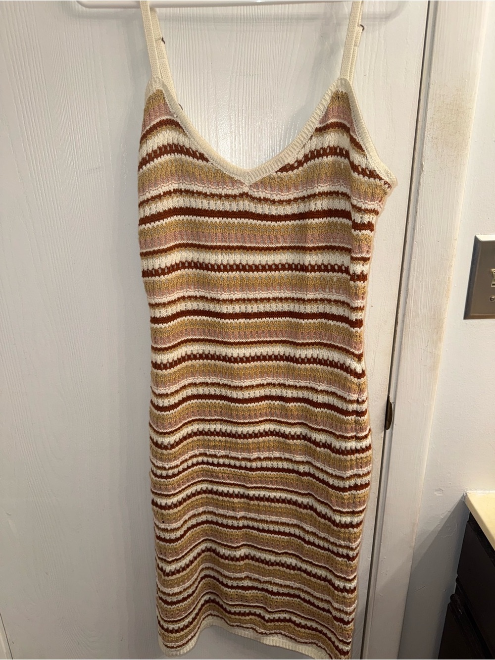 Olive & Oak Striped Knit Midi Dress in Cream, Brown and Tan